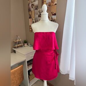 NWT If By Sea Strapless Tie Front Romper in pink satin size medium